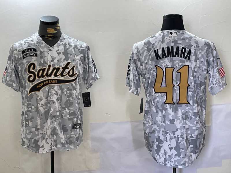 Men%27s New Orleans Saints #41 Alvin Kamara Arctic Camo 2024 Salute to Service Stitched Baseball Jersey
